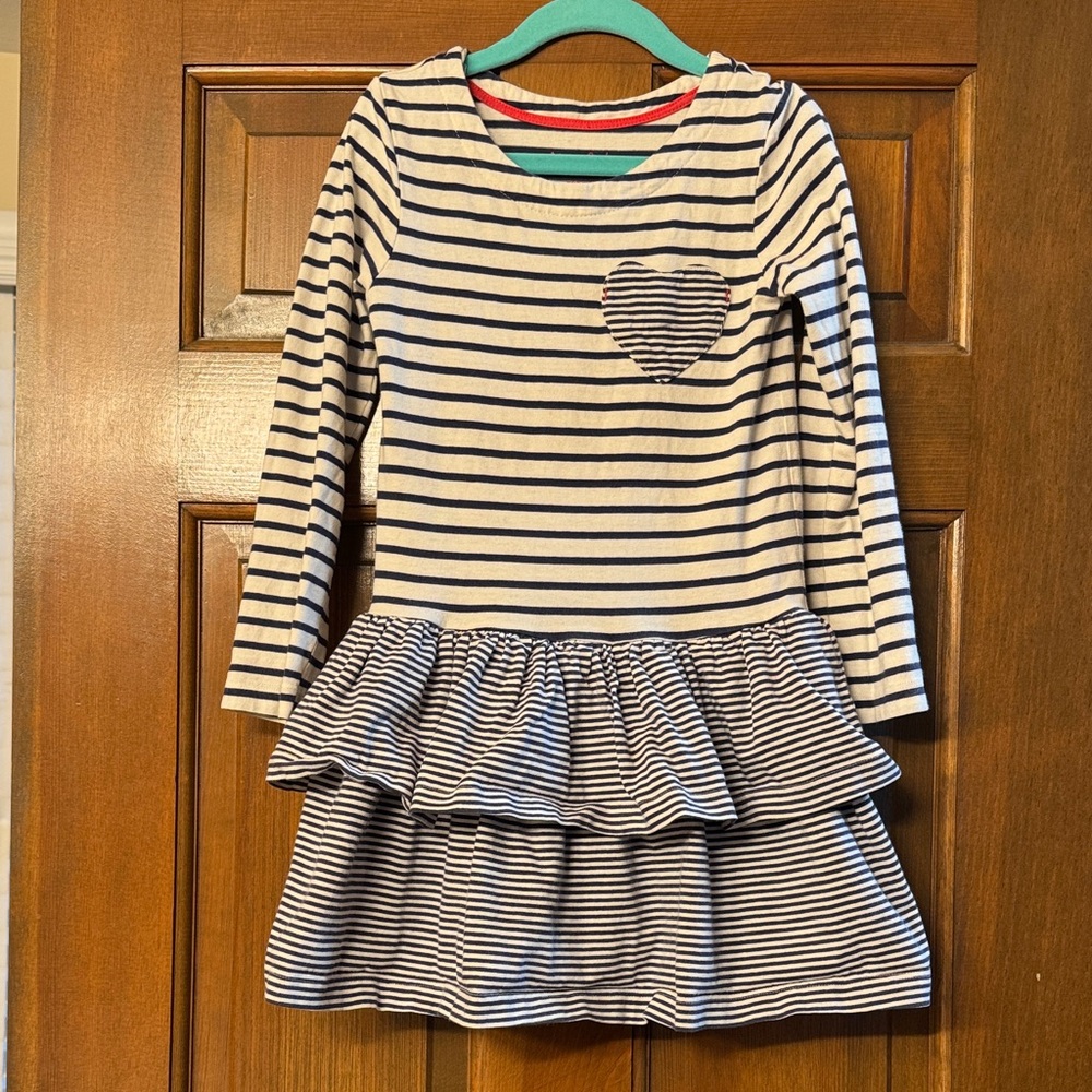 Mini Boden Navy and White Striped Dress - Size 5-6 years